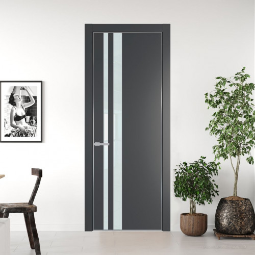 Межкомнатная дверь ProfilDoors 20 PA Графит с профилем Серебро с стеклом белый лак
