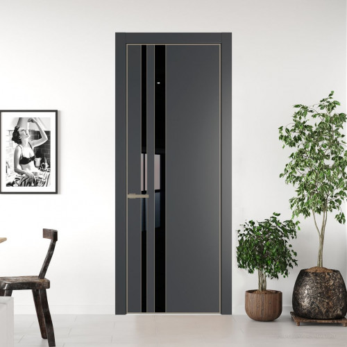Межкомнатная дверь ProfilDoors 20 PA Графит с профилем Никель с стеклом Lacobel Черный лак