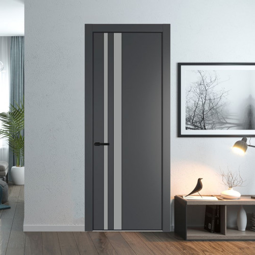 Межкомнатная дверь ProfilDoors 20 PA Графит с профилем Черный с стеклом  монохром серый