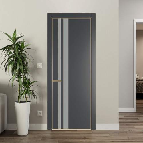Межкомнатная дверь ProfilDoors 20 PA Графит с профилем Золото с стеклом  монохром серый
