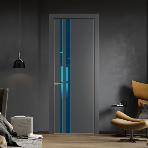 Межкомнатная дверь ProfilDoors 20 PA Графит с профилем Золото с стеклом  зеркало blue