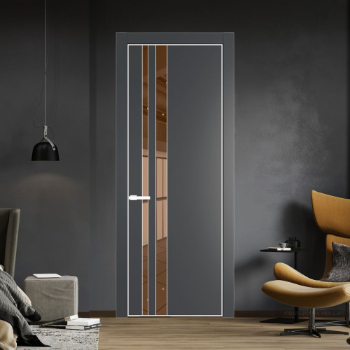 Межкомнатная дверь ProfilDoors 20 PA Графит с профилем Вайт с стеклом  зеркало bronze