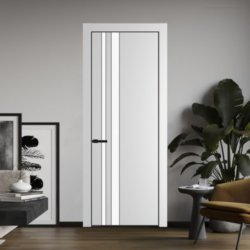 Межкомнатная дверь ProfilDoors 20 PA Крем вайт с профилем Черный с стеклом  монохром белый просветленный