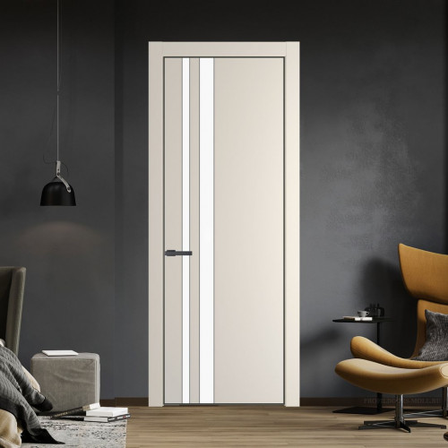 Межкомнатная дверь ProfilDoors 20 PA Кремовая Магнолия с профилем Серая Ночь с стеклом  монохром белый просветленный