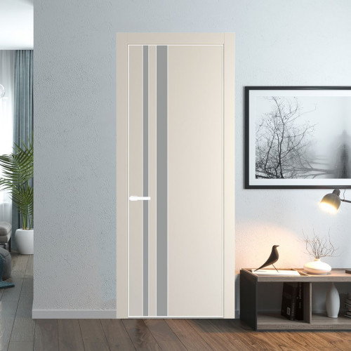 Межкомнатная дверь ProfilDoors 20 PA Кремовая Магнолия с профилем Вайт с стеклом  монохром серый