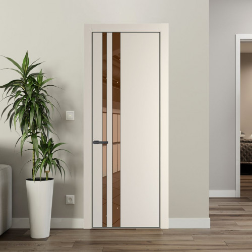 Межкомнатная дверь ProfilDoors 20 PA Кремовая Магнолия с профилем Серая Ночь с стеклом  зеркало bronze