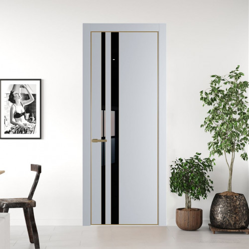 Межкомнатная дверь ProfilDoors 20 PA Лайт Грей с профилем Золото с стеклом Lacobel Черный лак