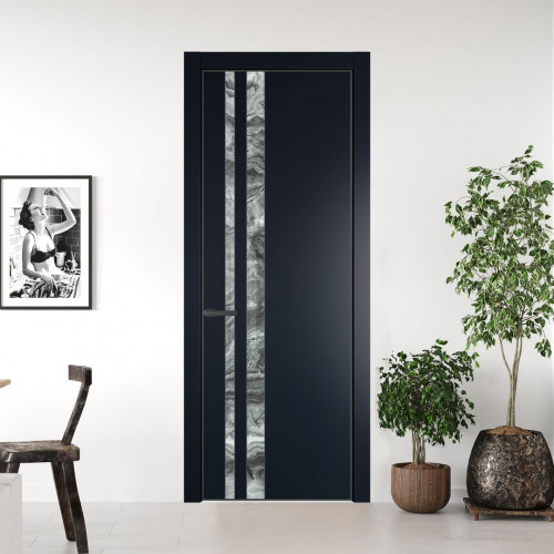 Межкомнатная дверь ProfilDoors 20 PA Нэви Блу с профилем Серая Ночь с стеклом  атриум серебро