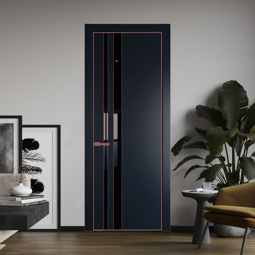 Межкомнатная дверь ProfilDoors 20 PA Нэви Блу с профилем Красный антрацит с стеклом Lacobel Черный лак