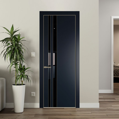 Межкомнатная дверь ProfilDoors 20 PA Нэви Блу с профилем Шампань с стеклом Lacobel Черный лак