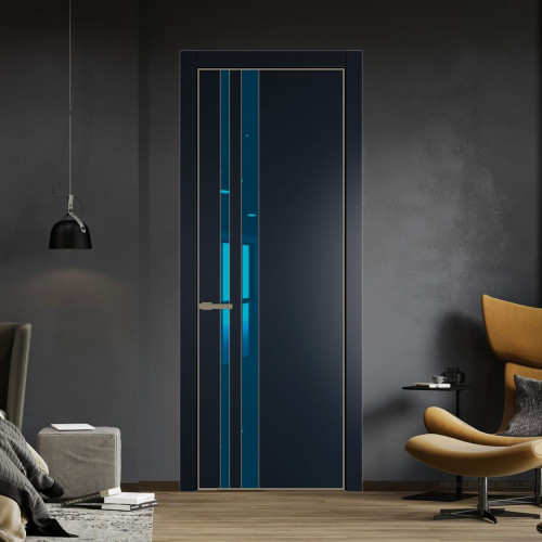 Межкомнатная дверь ProfilDoors 20 PA Нэви Блу с профилем Шампань с стеклом  зеркало blue