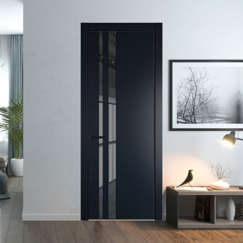 Межкомнатная дверь ProfilDoors 20 PA Нэви Блу с профилем Черный с стеклом  зеркало grey