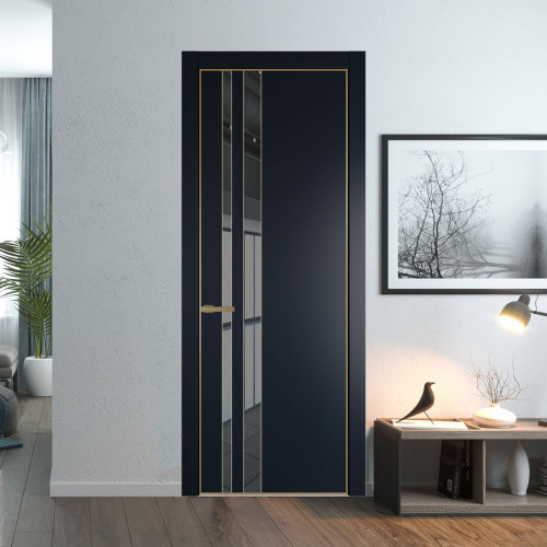 Межкомнатная дверь ProfilDoors 20 PA Нэви Блу с профилем Золото с стеклом  зеркало grey