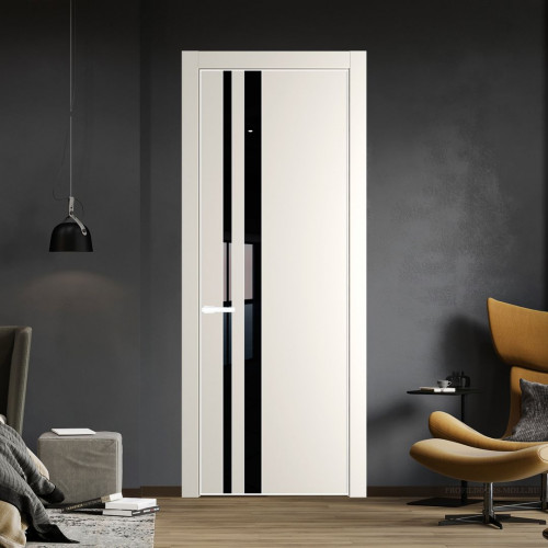 Межкомнатная дверь ProfilDoors 20 PA Перламутр белый с профилем Вайт с стеклом Lacobel Черный лак