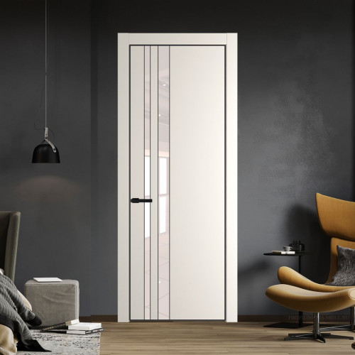 Межкомнатная дверь ProfilDoors 20 PA Перламутр белый с профилем Черный с стеклом перламутровый лак