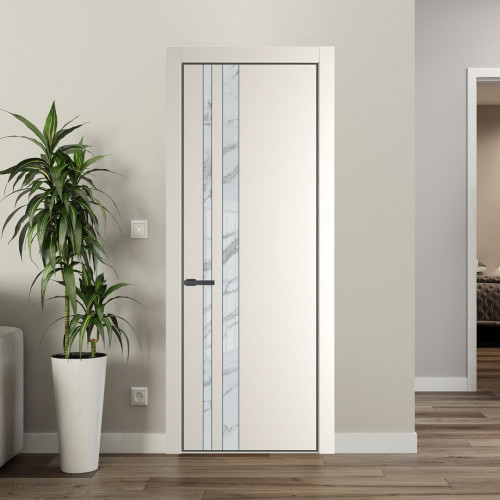 Межкомнатная дверь ProfilDoors 20 PA Перламутр белый с профилем Серая Ночь с стеклом  нефи белый узор серебро