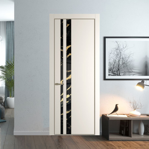 Межкомнатная дверь ProfilDoors 20 PA Перламутр белый с профилем Шампань с стеклом  нефи черный узор золото