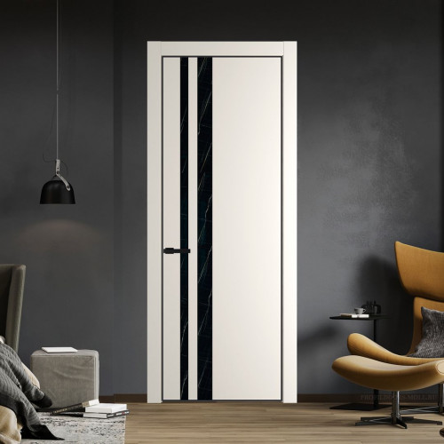 Межкомнатная дверь ProfilDoors 20 PA Перламутр белый с профилем Черный с стеклом  неро мрамор