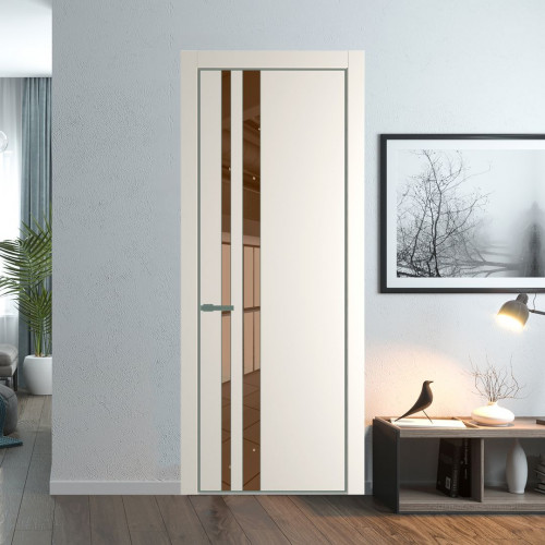 Межкомнатная дверь ProfilDoors 20 PA Перламутр белый с профилем Зеленый воск с стеклом  зеркало bronze