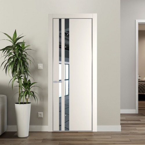 Межкомнатная дверь ProfilDoors 20 PA Перламутр белый с профилем Серебро с стеклом  зеркало