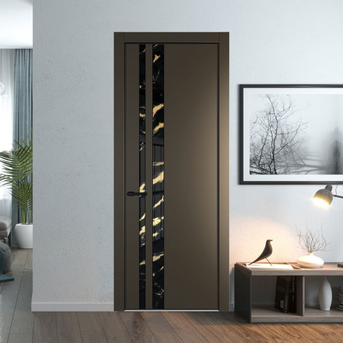 Межкомнатная дверь ProfilDoors 20 PA Перламутр бронза с профилем Черный с стеклом  нефи черный узор золото
