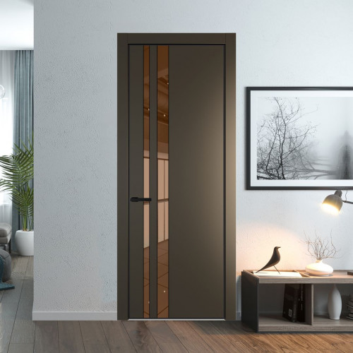 Межкомнатная дверь ProfilDoors 20 PA Перламутр бронза с профилем Черный с стеклом  зеркало bronze