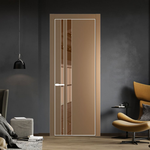Межкомнатная дверь ProfilDoors 20 PA Перламутр золото с профилем Вайт с стеклом  зеркало bronze