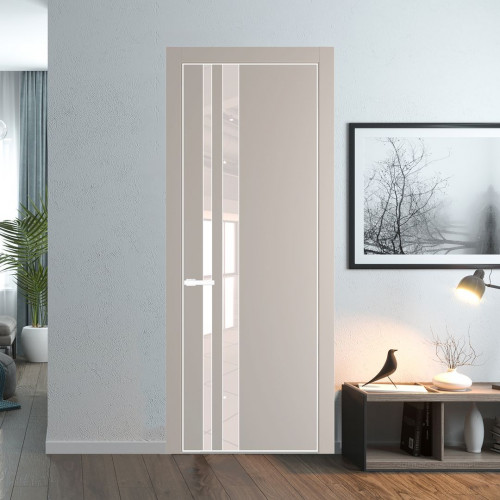 Межкомнатная дверь ProfilDoors 20 PA Санд с профилем Вайт с стеклом перламутровый лак