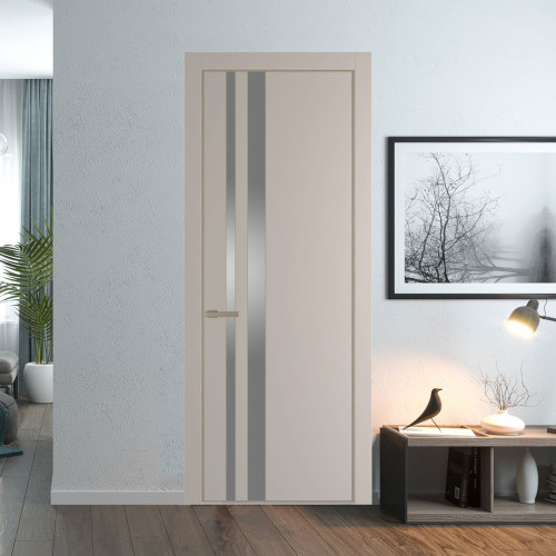 Межкомнатная дверь ProfilDoors 20 PA Санд с профилем Никель с стеклом серебро матлак