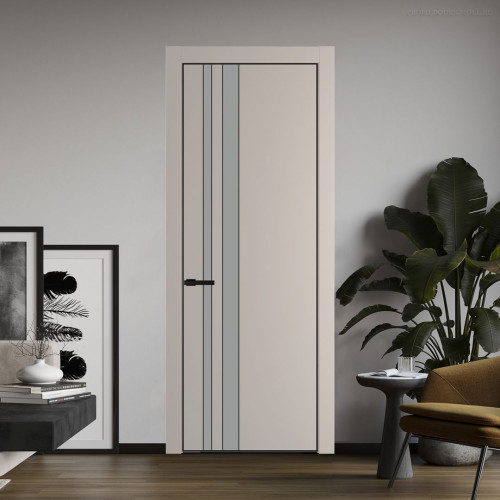 Межкомнатная дверь ProfilDoors 20 PA Санд с профилем Черный с стеклом  монохром серый