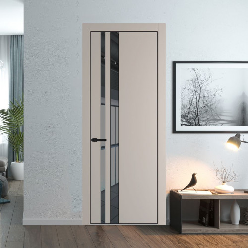 Межкомнатная дверь ProfilDoors 20 PA Санд с профилем Черный с стеклом  зеркало grey