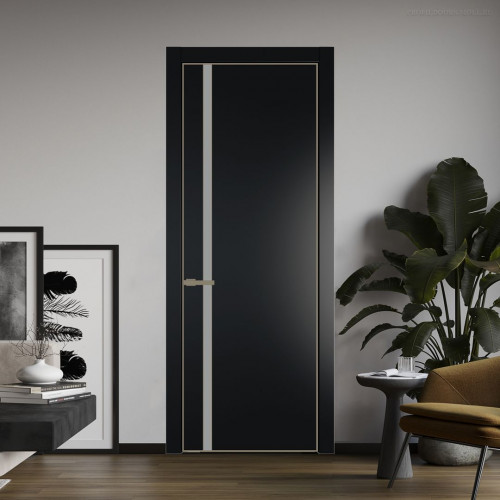 Межкомнатная дверь ProfilDoors 21 PA Блэк с профилем Шампань с стеклом  монохром серый