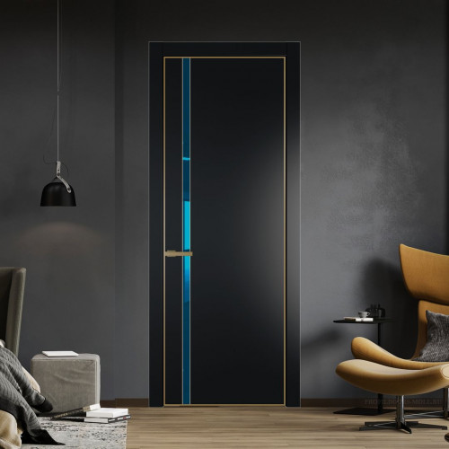 Межкомнатная дверь ProfilDoors 21 PA Блэк с профилем Золото с стеклом  зеркало blue