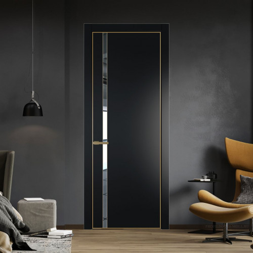 Межкомнатная дверь ProfilDoors 21 PA Блэк с профилем Золото с стеклом  зеркало