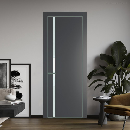 Межкомнатная дверь ProfilDoors 21 PA Графит с профилем Зеленый воск с стеклом белый лак
