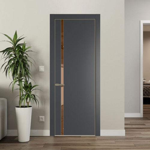 Межкомнатная дверь ProfilDoors 21 PA Графит с профилем Шампань с стеклом  зеркало bronze
