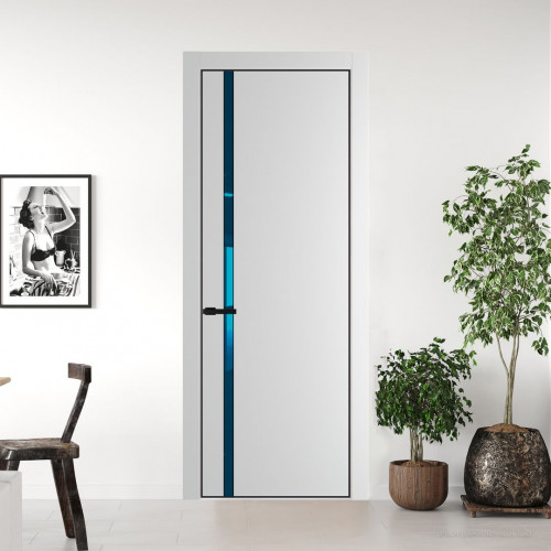 Межкомнатная дверь ProfilDoors 21 PA Крем вайт с профилем Черный с стеклом  зеркало blue