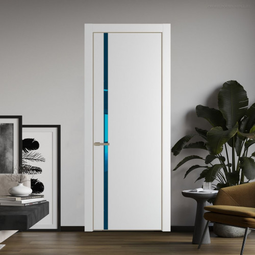 Межкомнатная дверь ProfilDoors 21 PA Крем вайт с профилем Никель с стеклом  зеркало blue