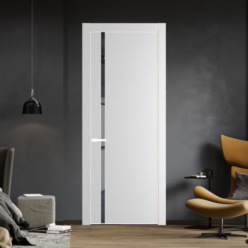 Межкомнатная дверь ProfilDoors 21 PA Крем вайт с профилем Вайт с стеклом  зеркало grey