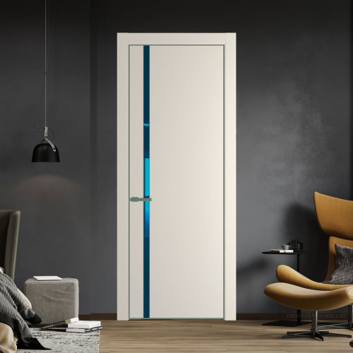 Межкомнатная дверь ProfilDoors 21 PA Кремовая Магнолия с профилем Зеленый воск с стеклом  зеркало blue