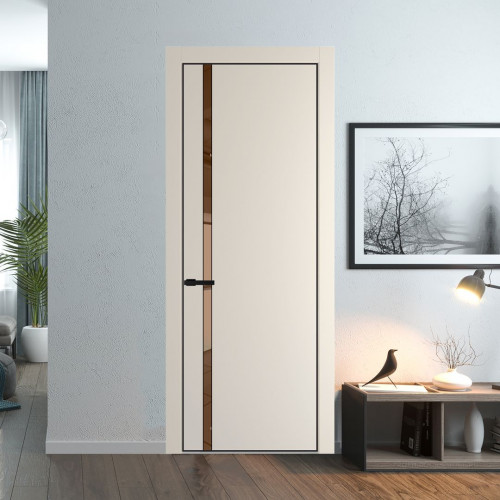 Межкомнатная дверь ProfilDoors 21 PA Кремовая Магнолия с профилем Черный с стеклом  зеркало bronze