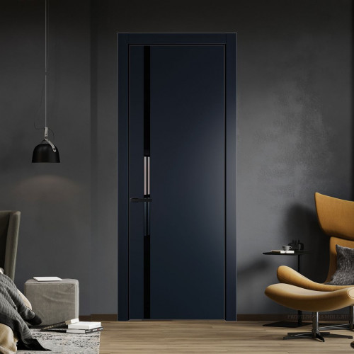 Межкомнатная дверь ProfilDoors 21 PA Нэви Блу с профилем Черный с стеклом Lacobel Черный лак