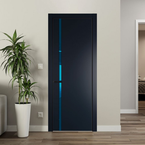 Межкомнатная дверь ProfilDoors 21 PA Нэви Блу с профилем Черный с стеклом  зеркало blue