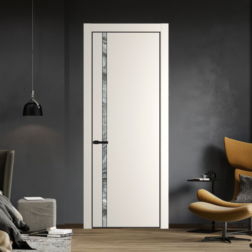 Межкомнатная дверь ProfilDoors 21 PA Перламутр белый с профилем Черный с стеклом  атриум серебро