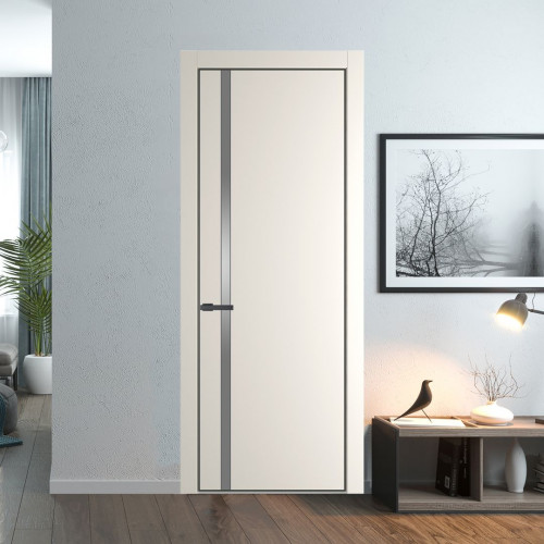 Межкомнатная дверь ProfilDoors 21 PA Перламутр белый с профилем Серая Ночь с стеклом серебро матлак