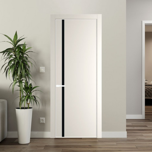 Межкомнатная дверь ProfilDoors 21 PA Перламутр белый с профилем Вайт с стеклом  монохром черный