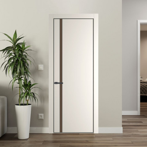 Межкомнатная дверь ProfilDoors 21 PA Перламутр белый с профилем Серая Ночь с стеклом  монохром гляссе