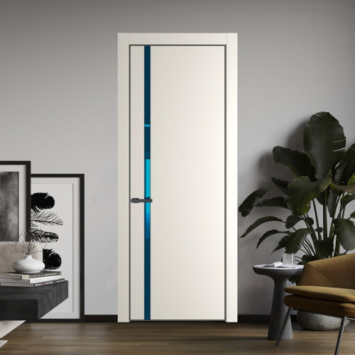 Межкомнатная дверь ProfilDoors 21 PA Перламутр белый с профилем Серая Ночь с стеклом  зеркало blue