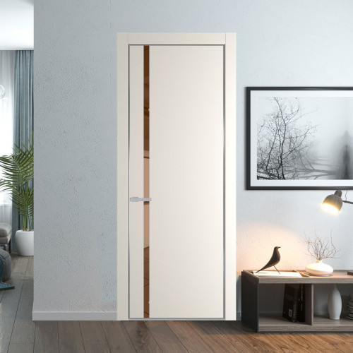 Межкомнатная дверь ProfilDoors 21 PA Перламутр белый с профилем Серебро с стеклом  зеркало bronze