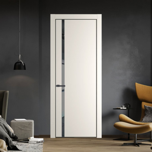 Межкомнатная дверь ProfilDoors 21 PA Перламутр белый с профилем Серая Ночь с стеклом  зеркало grey